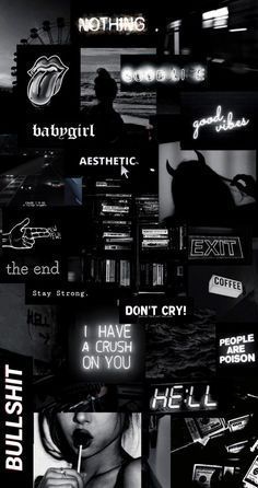 black and white collage with different types of logos on it's sides, including the words i have crush on you