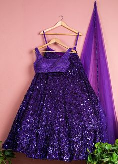 Purple Sequinned Lehenga Set Anisha Shetty - Fabilicious Fashion Sequinned Lehenga, Shimmer Lehenga, Lehenga Embroidery, Sequence Lehenga, Sequin Lehenga, Purple Lehenga, Blouse Lehenga, Net Blouse, Work Lehenga