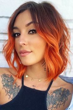 Orange Ombre Hair, Cool Short Hairstyles, Haircut And Color, Short Hair Color, Hair Color And Cut, Copper Hair