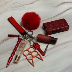 Ultimate Red Bling Self Defense Keychain Comes With Everything Pictured Key Chain Charms, Self Defense Gadgets, Scorpio Energy, Defense Keychain, How To Defend Yourself, Self Defence Training, Self Defense Keychain, Pretty Knives, Tools For Women