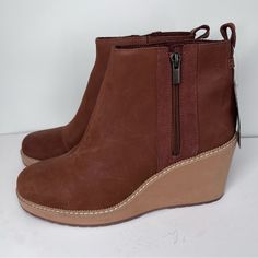 Toms New Avery Brown Suede Wedge Ankle Booties Brand New With Tags, Size 11 Color Is Slightly Darker Than Stock Photo. Suede Leather Upper Side Zipper Closure Lug Sole 3” Heel, 3/4” Platform Toms Marina Boot, Toms Booties, Women Platform Shoes, Asics Running Shoes, Leather Heeled Boots, Casual Heels, Pull On Boots, Suede Wedges, Womens Toms