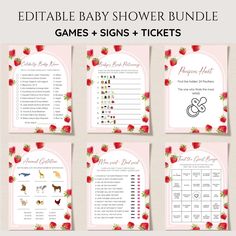 the editable baby shower game is shown in four different colors and font options for each child