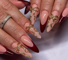 French Tip Nail Ideas Fall, Bows On Nails Nailart, Fall Almond Nails Ideas Burgundy, Fall Nails 3d Art, 3d Nails Fall, Cool Fall Nail Designs, 3d Nail Designs Fall, Fall Textured Nails, 3d Autumn Nails