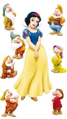 snow white and the seven dwarfs stickers on a white background with text that reads dk 869