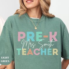 A Comfort Colors unisex "Pre-K Teacher" garment-dyed t-shirt made 100% with ring-spun cotton. Cute and trendy Pre-K Squad shirt for the ultimate comfort. For an Oversized Look order 1 to 2 sizes larger than your normal size. 🌟100% ring-spun cotton 🌟Heavy fabric (6.1 oz/yd² (206.8 g/m 🌟Relaxed fit RETURNS: All products are made-to-order and because of the nature of these items, all sales are final unless they arrive damaged or defective. CARE INSTRUCTIONS Turn Inside Out. Machine wash: cold (m Prek Teacher Shirts, Teacher Team Shirts, Pre K Teacher, Teacher Team, Squad Shirt, Team Shirts, Tshirt Outfits