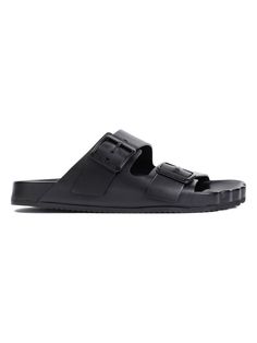 1000 BALENCIAGA  BLACK LEATHER SUNDAY SANDAL Black Balenciaga, Balenciaga Black, Balenciaga Mens, Prada Designer, Balenciaga Designer, Leather Slides, Toe Designs, Casual Bags, Black Sandals