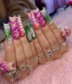 Hard Nails, Colored Acrylic Nails, Dope Nail Designs, Glam Nails, Bling Acrylic Nails