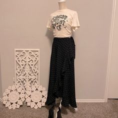 Tshirt & Shoes Not Included, Used For Styling References! A Piece That Can Be Styled In Many Ways! Maxi Wrap Skirt Polka Dot Black /White Pet Free/ Smoke Free Home! Message For Fetuses Maxi Wrap Skirt, Wrap Maxi Skirt, Wrap Skirt, Maxi Skirt, Polka Dot, Polka Dots, Womens Skirt, Black White, Brand New