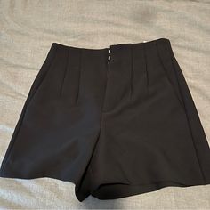 Never Worn Black Pleated Shorts From Zara, High Waisted High Waist Bottoms With Built-in Shorts For Date Night, Elegant High Waist Shorts For Going Out, Zara Bottoms With Built-in Shorts, Chic Black Short Leg Bottoms, Chic Black High Waist Shorts, Chic Black High-waist Shorts, Elegant High-waisted Shorts For Going Out, Chic Black Short-length Bottoms, Elegant Short Bottoms For Date Night