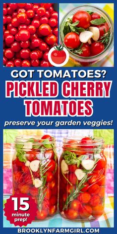 a large mason jars filled to the brim with garlic, rosemary, basil and cherry tomatoes Preserving Cherry Tomatoes, Fruit In Jars, Canning Fruit Recipes, Preserving Fruit, Canning Tomatoes Recipes, Easy Pickling Recipes, Pickled Vegetables Recipe