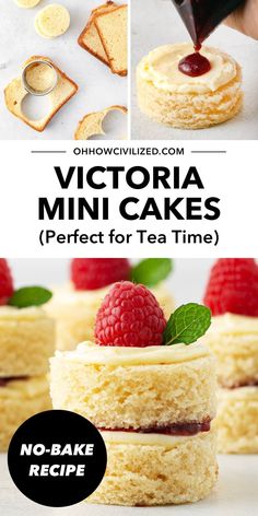 the recipe for victoria mini cakes with raspberries on top