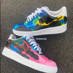 - Customized Camo Multicolored Air Force 1s - Men Sizes - Shoes And Charge Totaled In One - 10 Hours Of Work. - 100% Authentic Sneakers - Will Ship Soon As Purchase Is Made! - Comment For Questioning! Nike Multicolor Custom Sneakers For Streetwear, Modern Multicolor Custom Sneakers For Sports, Modern Multicolor Low-top Custom Sneakers, Modern Multicolor High-top Custom Sneakers, Multicolor Low-top Custom Sneakers For Streetwear, Modern Multicolor Sneakers With Air Cushioning, Custom Lace-up Leather Sneakers With Waterproof Paint, Waterproof Leather Custom Sneakers Lace-up, Nike Multicolor Low-top Custom Sneakers