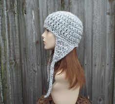 "Style: Crochet earflap hat for men or women. Color: This sample hat is shown in Grey Marble. Sizes: One size fits 20\" to 23\" (50.5 cm to 58 cm) head size. Fiber Content: 80% acrylic, 20% Wool Characteristics: Very soft, warm and cozy. Care Instructions: Hand wash, dry flat. Every item from Pixiebell is handmade and knit or crocheted to order, unless otherwise stated in title of the item as \"ready to ship\". Production time may vary, please check the SHIPPING & POLICIES tab for accurate p Mens Hat Crochet, Crochet Ear Flap Hat, Crochet Earflap Hat, Chunky Crochet Hat, Crochet Hat With Brim, Flap Hat, Chunky Hat, Earflap Hat, Chunky Knit Hat