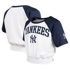 Give your young New York Yankees fan a stylish piece of team gear with this On Base Fashion T-shirt. It features the team logo over a sporty raglan-sleeve design. The shirred hem adds a dashing detail to this chic New York Yankees top. Short sleeve Raglan sleeves Crew neck Officially licensed Shirred elastic bottom hem Imported Machine wash, tumble dry low Material: 100% Cotton Brand: Outerstuff Screen print graphics Yankees Fan, Team Gear, Girl Shirt, Fashion T Shirt, Girl Top, New York Yankees, Sleeve Designs, Screen Print, Raglan Sleeve