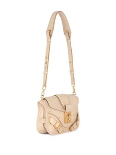 Balmain Blaze Shoulder Bag - Farfetch Luxury Crossbody Shoulder Bag With Buckle Closure, Chic Beige Bag With Buckle Closure, Designer Beige Shoulder Bag With Gold-tone Hardware, Beige Leather Bag With Buckle Closure, Gold Calf Leather Shoulder Bag With Brass Hardware, Classic Neutral Shoulder Bag With Gold-tone Hardware, Beige Shoulder Bag With Brass Hardware, Luxury Beige Bags With Metal Hardware, Luxury Neutral Leather Shoulder Bag