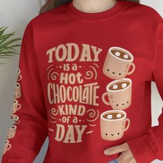 Indulge in the warmth and comfort of our 'Hot Chocolate Kind of Day' Women's Sweatshirt. This delightful sweatshirt not only keeps you snug with its cozy arm detail but also adds a touch of charm to your winter wardrobe. Embrace the season with a cup of cocoa and the perfect attire to match. Get ready to sip, savor, and stay comfy all day long. Make your winter days even sweeter with this must-have sweatshirt. Order yours now and enjoy the simple pleasures of a hot chocolate kind of day! #HotCho Cozy Sweatshirt As A Gift, Cozy Long Sleeve Sweatshirt For Gift, Cozy Fall Sweater Gift, Cozy Sweater For Fall Gift, Cozy Fall Sweatshirt Gift, Cozy Sweatshirt For Fall Gift, Cozy Sweatshirt For Fall, Comfortable Style, Winter Days