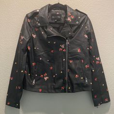 Obsessed With This Floral Faux Leather Jacket!! Never Worn And Like New!! Chic Black Floral Print Outerwear, Spring Faux Leather Long Sleeve Biker Jacket, Faux Leather Long Sleeve Biker Jacket For Spring, Black Faux Leather Jacket For Spring, Black Leather Jacket For Spring, Casual Faux Leather Biker Jacket For Spring, Leather Floral, Floral Jacket, Faux Leather Jacket