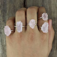 Raw Pink Quartz Ring, Raw Rose Quartz Ring, Raw Crystal Silver Ring, Natural Uncut Gemstone Ring, One Of Kind Ring, Rose Quartz Jewelry, One Of Kind Ring, Healing Crystal Ring Main Stone: Raw Rose Quartz Gemstone Main Stone Treatment: Natural Stone Size: Free Size Gemstone Weight: 7 ct Gross Weight: 3.50gm Ring Size :- All US Sizes Available About Gemstone :- Natural Raw Gemstones vary in size and shape . So, picture does not represent the exactly same piece . We send similar rough gemstone for Raw Quartz Ring, Raw Rose Quartz Ring, Pink Quartz Ring, Amber Moon, Healing Crystal Ring, Carmel California, Raw Crystal Ring, Raw Gemstone Jewelry, Raw Stone Ring