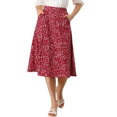 Allegra K Women's Chiffon Summer Vintage Floral Print A-Line Midi Skirts Red X-Small Red Pleated A-line Maxi Skirt, Red A-line Maxi Skirt For Spring, Flowy A-line Maxi Skirt, Red A-line Maxi Skirt With Lining, Red A-line Maxi Skirt With Lined Skirt, Chic Flowy Knee-length Skirt, Chic Flowy Knee-length Bottoms, Red Knee-length Skirt For Spring, Red A-line Maxi Skirt For Summer