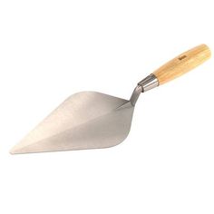 a metal shovel with wooden handle on a white background