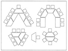 a black and white drawing of a table with four different tables on it, including one for