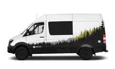 a white van with trees painted on the side