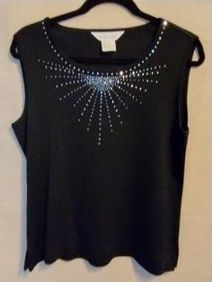 "This is a beautiful Vintage Exclusively Misook Diamond Embellished Sleeveless Shell Set Sz L. Made of 100% acrylic and has a scoop neck and side vents. It has been gently worn and is excellent condition. Measurements Length 25\" Bust 42\" Arm hole 18\"" Womens Tank Tops, Measurement Length, Womens Tank, Womens Clothing Tops, Tank Tops Women, Scoop Neck, Shells, Tops & Tees, Tank Tops