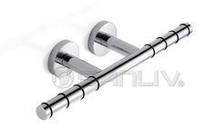 two chrome steel toilet paper holders on a white background with clippings for the handles