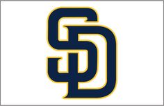 the san diego college logo is shown in blue and yellow, with an orange stripe