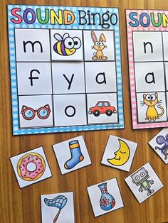 sound and sight words are displayed on a table with matching cards for the letter sounds