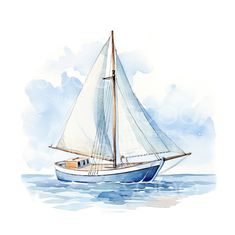 a watercolor painting of a sailboat in the ocean