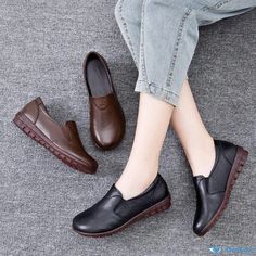 Orcajump - Genuine Leather Flat Comfort Shoes with Soft Soles - Casual Leather Shoes Casual Leather Shoes, Shoes Heel, Comfort Shoes, Leather Flats, Fashion Flats, Leather Heels, Comfortable Shoes, Leather Shoes, Leather Upper