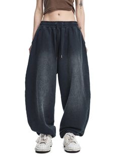 It is a ballon fit sweatpant made of terry fabric. The fabric is finished with tumble wash and tenter process. The pant is double-stitched for durable finishing. It has elastic band waist with drawstring and washed design using bleach and aged-wash.- Balloon fit- Elastic band waist, hem- Side pockets- Back pockets Hip Hop Wide Leg Sweatpants For Leisure, Hip Hop Style Wide Leg Sweatpants For Leisure, Oversized Cotton Sporty Joggers, Baggy Washed Black Hip Hop Bottoms, Washed Black Sweatpants With Pockets For Loungewear, Washed Black Cotton Relaxed Fit Sweatpants, Relaxed Fit Washed Black Cotton Sweatpants, Washed Black Relaxed Fit Cotton Sweatpants, Black Relaxed Fit Washed Pants