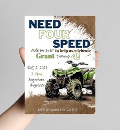 a person holding up a flyer for a four - wheeler event