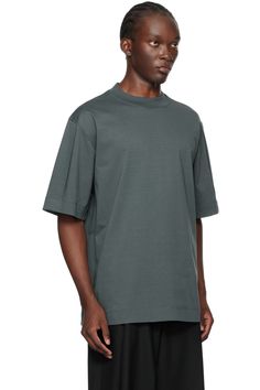 N.Hoolywood: Blue Big T-Shirt | SSENSE Modern Crew Neck Tops With Ribbed Cuffs, Modern Crew Top With Ribbed Cuffs, Modern Crew Tops With Ribbed Cuffs, Crew Neck T-shirt With Ribbed Cuffs, Oversized Crew Neck T-shirt With Ribbed Cuffs, Solid Color Crew Neck T-shirt With Ribbed Cuffs, Ribbed Cuffs Crew Neck T-shirt, Relaxed Fit Crew Neck T-shirt With Ribbed Cuffs, Modern Crew Neck T-shirt With Ribbed Neckline