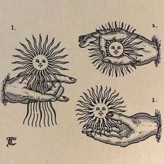 four different types of sun and moon in hand