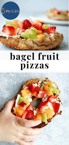 bagel fruit pizzas with cream cheese and strawberries