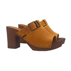 Italian production clog with Brown wood effect baseUpper in leatherEntirely made by specialized Italian personnelHandcrafted using the best materialsHeel height 8 cm with 2,5 cm platformadjustable strap, very comfortable and stylish.Designed & Produced By"MY Clogs"