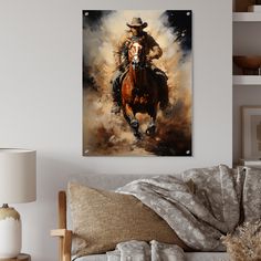 a painting of a cowboy riding a horse