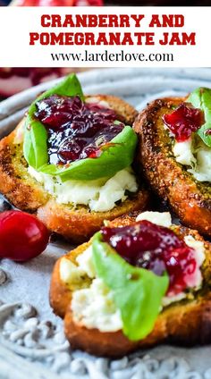 cranberry and pomegranate jam on toasted bread with fresh cherries