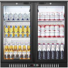 two glass door refrigerators filled with drinks