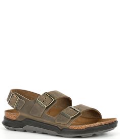 From Birkenstock&#x2C; the Men's Milano Rugged Sandals feature:Oiled nubuck leather upperTwo straps&#x2C; each with an individually adjustable metal pin buckle; ankle strapSuede footbed liningAnatomically shaped cork-latex footbedPU outsoleMade in GermanyImported. Rugged Sandals With Textured Footbed And Round Toe, Suede Sandals With Leather Footbed For Outdoor, Outdoor Suede Sandals With Leather Footbed, Leather Sandals With Textured Footbed For Walking, Rugged Sandals With Leather Sole And Round Toe, Outdoor Sandals With Leather Footbed And Round Toe, Birkenstock Men, Metal Pins, Comfortable Sandals