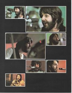 an ad for the beatles with pictures of them singing and playing instruments in front of microphones