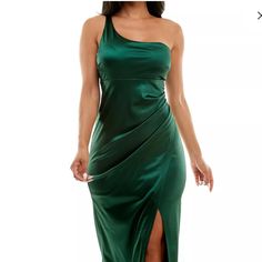 Emerald Green, One Striped Dress With Split Green Ruched Midi Evening Dress, Elegant Green Midi Length One Shoulder Dress, Elegant Green Midi One Shoulder Dress, Green Satin Mini Evening Dress, Green One-shoulder Midi Dress For Formal Occasions, Green Midi Length One Shoulder Dress For Formal Occasions, Green Midi Length One Shoulder Formal Dress, Elegant Green Maxi One Shoulder Dress, Green Satin One-shoulder Evening Dress