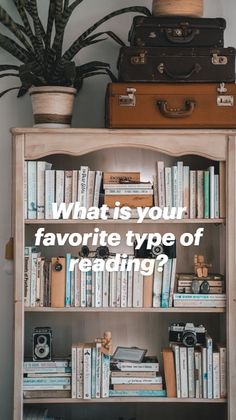 a bookshelf filled with lots of books next to a potted plant