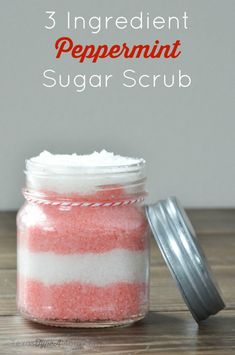 three ingredient peppermint sugar scrub in a jar