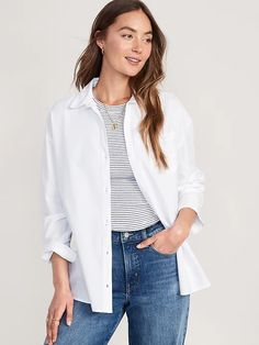 Oversized Boyfriend Shirt for Women | Old Navy White Linen Shirt Outfit Women, Plus Size Capsule Wardrobe, White Button Up Shirt, 2024 Wishlist, Navy Boyfriend, Dream Fashion, Shirt Outfits, White Button Down Shirt, Wardrobe Outfits