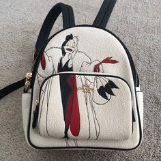 Nwt Disney Cruella Coach Backpack White Backpack For Disney Trips, White Disney Travel Backpack, White Coach Backpack For Travel, Disney Coach, Disney Cruella, Coach Backpack, Coach Bag, Coach Bags, Women's Bag