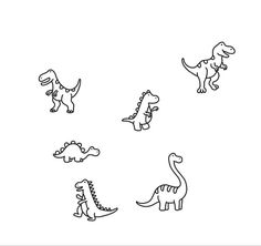 four different types of dinosaurs in black and white, with one dinosaur on the left side