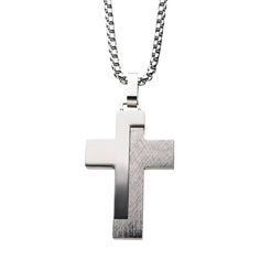 Modern Block-Textured Stainless Steel Cross Pendant Spiritual Cross Necklace For Formal Occasions, Spiritual Cross Jewelry For Father's Day, Layered Crosses, Stainless Steel Cross Pendant, Steel Cross, Jewelry Packaging, Box Chain, Cross Pendant, Dog Tag Necklace